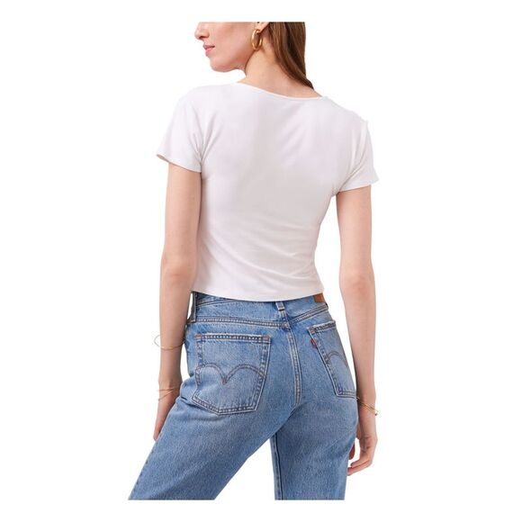 1. STATE Womens White Stretch Short Sleeve V Neck T-Shirt M - Picture 2 of 2